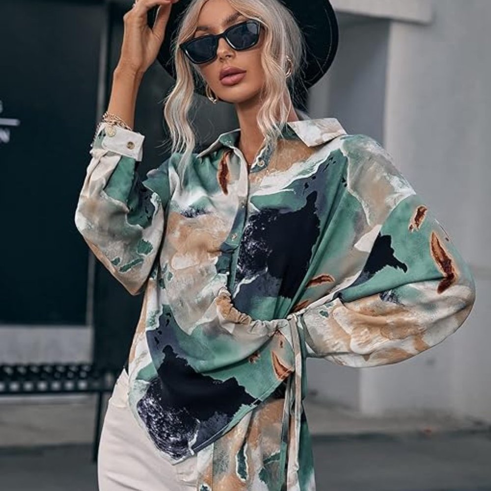 Abstract Watercolor Art Faux Wrap Blouse by SHEIN (fits extra large)